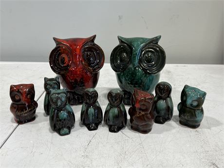 LOT OF BLUE MOUNTAIN POTTERY OWLS (Tallest are 6”)