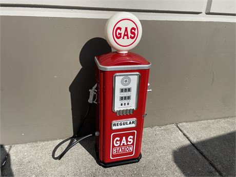 VINTAGE STYLE GAS PUMP W/ STORAGE 33”x10”x8”