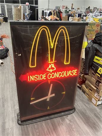 VINTAGE MCDONALDS SIGN FROM PACIFIC CENTRAL STATION - WORKS, CLOCK UNTESTED
