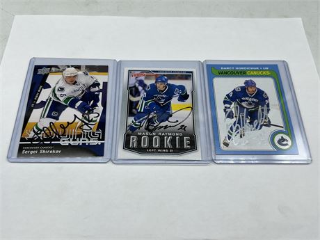 3 AUTOGRAPHED CANUCK CARDS