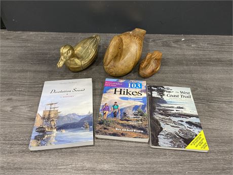 3 WOOD / BRASS LOONS & 3 OUTDOOR BOOKS