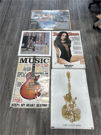 5 ASSORTED POSTERS - RHCP, JAMES DEAN & ECT - APPRX 33”x22”