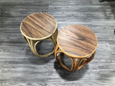 2 VINTAGE BAMBOO ROUND SIDE TABLES