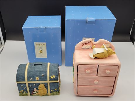 CLASSIC POOH CHEST MONEY BANK 6"X4.5" & 8" DRAWER CHEST