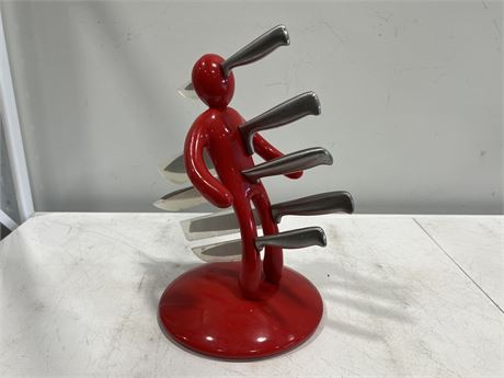 UNIQUE KNIFE BLOCK W/KNIVES (15” tall)