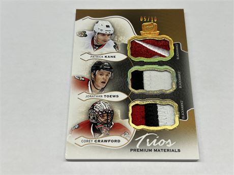 2016/17 KANE / TOEWS / CRAWFORD THE CUP TRIPLE PATCH CARD #6/10