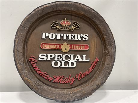 POTTERS WHISKEY WOOD STYLE ADVERTISING SIGN 18”
