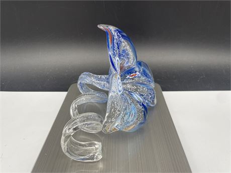 VINTAGE BLUE MURANO GLASS FLOWER 5” LONG 5” DIAMETER
