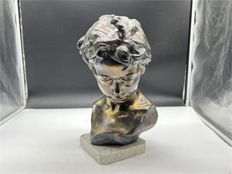 VINTAGE LARGE ITALIAN SIGNED BRONZED / MARBLE BUST (15” tall)