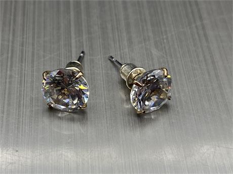 PAIR OF STERLING SILVER LARGE CZ STONE EARRINGS