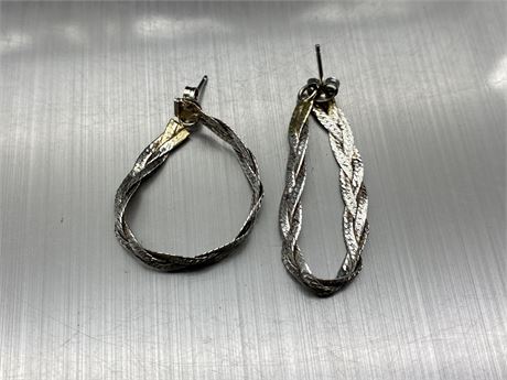 925 STERLING (Tested) TWISTED CHAIN DESIGN DANGLE EARRINGS