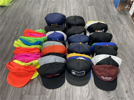 APRX 55 NEW ASSORTED HATS - MAJORITY TRUCKER STYLE (FEW DUPLICATES,SOME VINTAGE)
