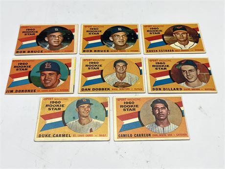 (8) 1960 TOPPS MLB ROOKIE STAR CARDS