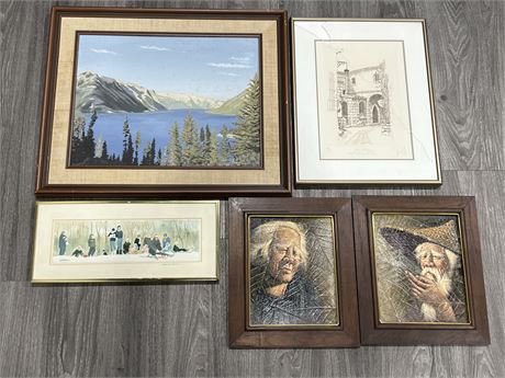 4 ORIGINAL SIGNED PAINTINGS & 1 NUMBERED / SIGNED PRINT (Largest is 23”x19”)