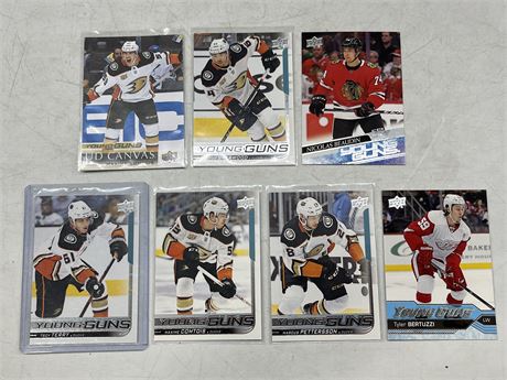7 YOUNG GUNS ROOKIE NHL CARDS (TROY TERRY, TYLER BERTUZZI)