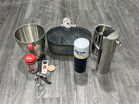 STAINLESS STEEL ICE BUCKET / PITCHER, CARRIER, CORONA LIME PRESS, ETC