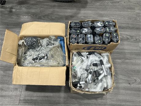 3 BOXES FULL OF NEW BIKE PARTS / ACCESSORIES
