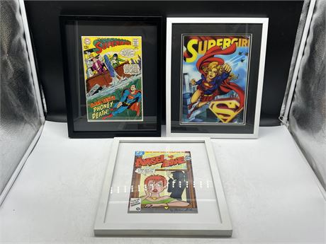 SUPERMAN #210 & ANGEL LOVE #1 FRAMED COMICS & SUPERGIRL HOLOGRAM