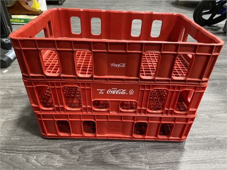 3 RED STACKABLE COKE CRATES