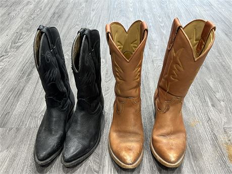 2 PAIRS OF LEATHER COWBOY BOOTS - WOMENS 7 & MENS 8.5