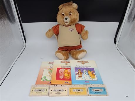 VINTAGE TEDDY RUXPIN WITH BOOKS + CASSETTES