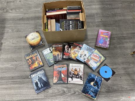 LARGE LOT OF DVDS, VHS & BOOKS