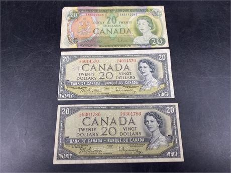 (3) CANADIAN $20 BILLS (1954 & 1969)