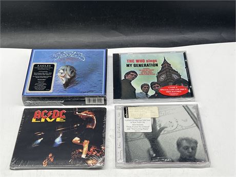 4 SEALED ROCK CDS - EAGLES GREATEST HITS VOL.1/2, AC/DC, THE WHO & PAUL MCCART.