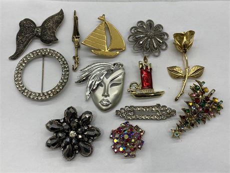 12 VINTAGE BROOCHES - EXCELLENT CONDITION