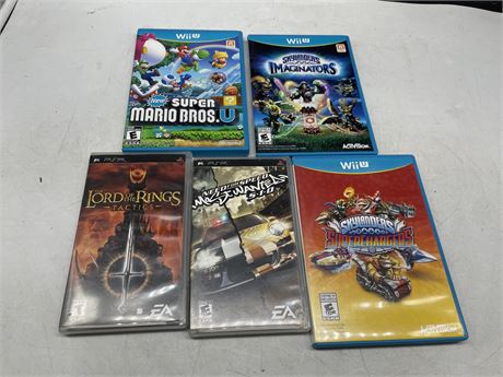 3 WII U GAMES AND 2 PSP GAMES (LORD OF THE RINGS HAS SPIDER-MAN 2 INSIDE)