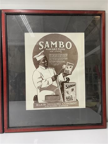 3 PICTURES AUNT JEMIMA / COLLIERS / SAMBO FRAMED PICTURES (18”x21”)