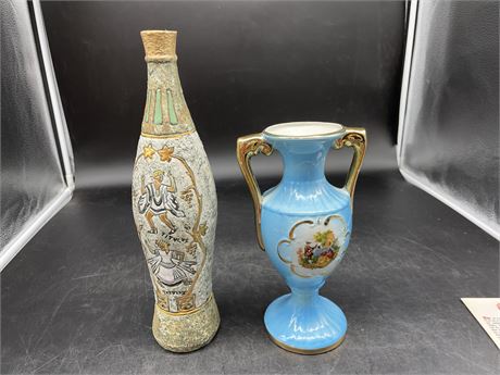 HANDLED VASE/HAND PAINTED VASE (1 MADE IN ITALY)