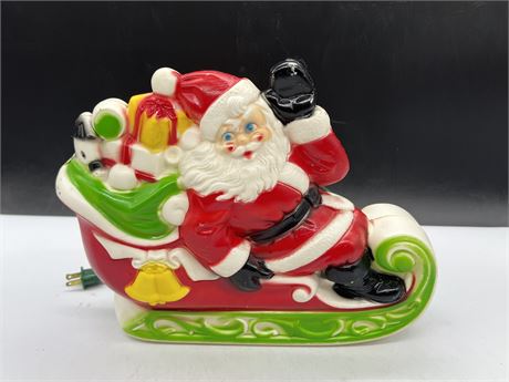 1970’s BLOW MOLD SANTA ON SLEIGH W/ GIFTS - 12” WIDE