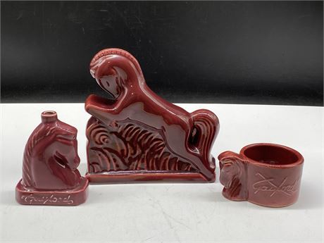 1940’S GAYLORD SET OF 3 HORSE POTTERY - COLOGNE HORSE HEAD, BOOKEND, & MUG