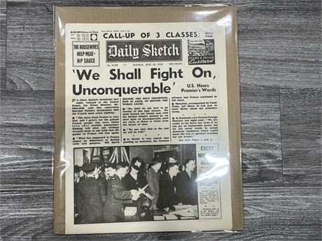 JUNE 1940 ‘CHURCHILL SPEECH’ WARTIME NEWSPAPER