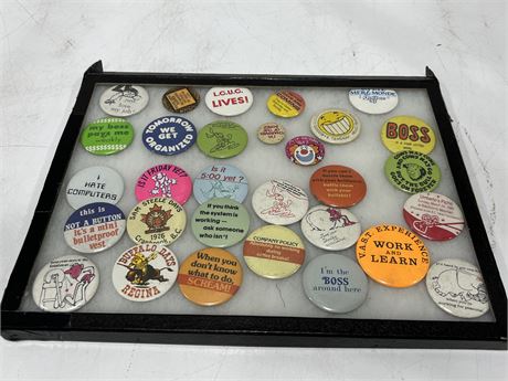 VINTAGE 1980s PIN COLLECTION IN CASE