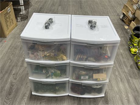 (2) 3 DRAWER ROLLING CABINETS FULL OF CRAFT SUPPLIES - 2FT TALL