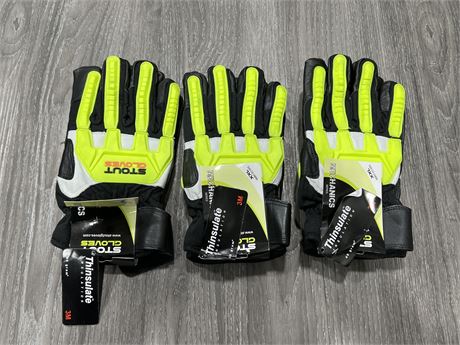 3 NEW PAIRS OF STOUT HEAVY DUTY GLOVES - SIZE XXL