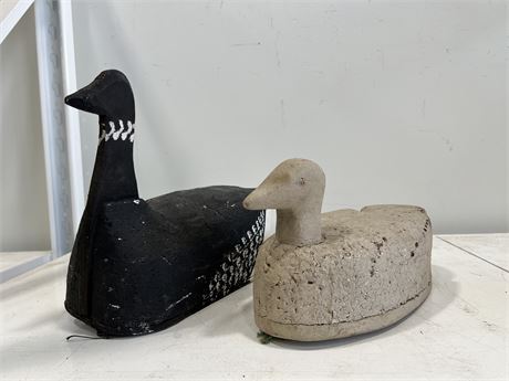 2 ANTIQUE GOOSE DECOYS MADE IN LADNER BC - LARGEST IS 17”