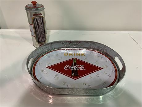 COCA COLA TRAY AND STRAW HOLDER