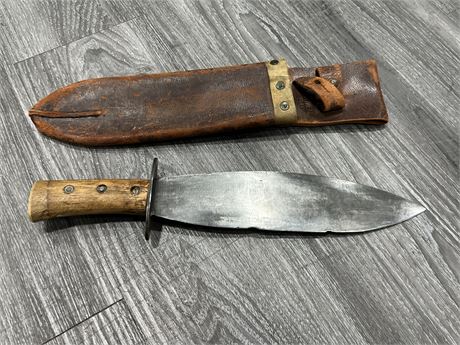 VINTAGE KNIFE W/SHEATH 15” (Sheath tag 1945 Montreal)