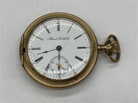 ILLINOIS WATCH CO POCKET WATCH - MISSING FRONT COVER (WORKING)