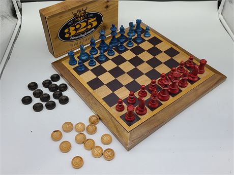 WOOD CHESS (16"x16") CHECKER BOARD + ALL PIECES