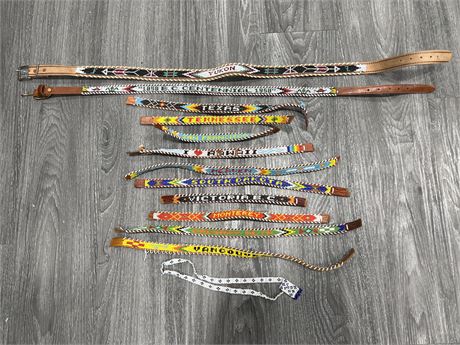 LOT OF VINTAGE BEADED BELTS / NECKLACE - MAJORITY OF THE BELTS ARE CUT