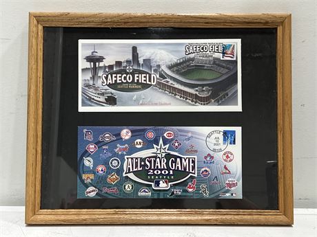 SAFECO FIELD INAUGURAL DAY COVER + 2001 ALL STAR GAME COVER IN FRAME