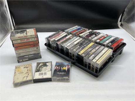 45 VINTAGE ROCK CASSETTE TAPES - DOORS, ZZTOP, STEPPENWOLF, BOWLE, DEF LEPPARD