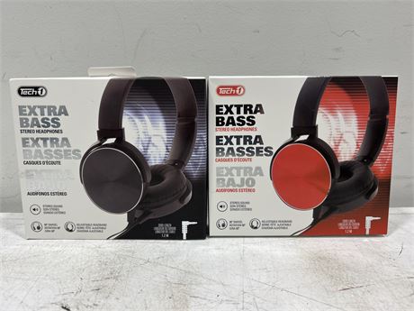 LOT OF 2 EXTRA BASS STEREO HEADPHONES NEW IN BOX