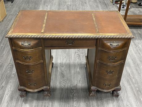 LEATHER TOPPED VINTAGE WRITING DESK (42”X21”X30”)