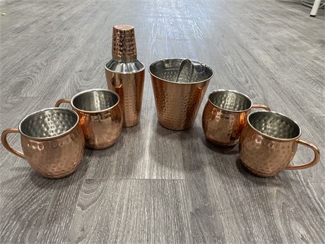 6PC HAMMERED COPPER DRINKING SET