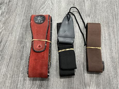 3 GUITAR STRAPS - 1 LEATHER